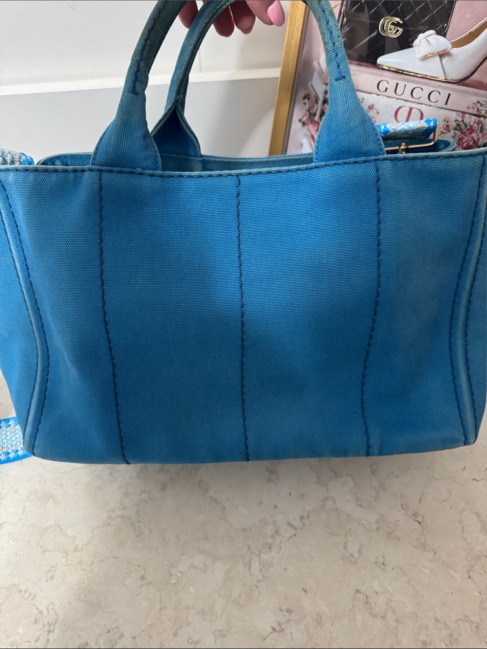 Prada canapa Blue Canvas Tote with authenticity card and unbranded strap - Picture 10 of 15